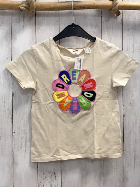 H&M  T-Shirt  Gr. 128  beige bunte Blütenblätter mit Schrift 