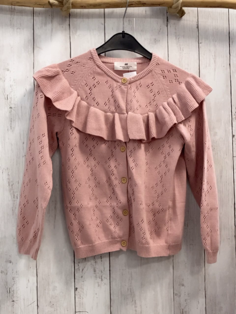 H&M  Strickjacke  Gr. 122/128  rosa Lochmuster Rüschen 