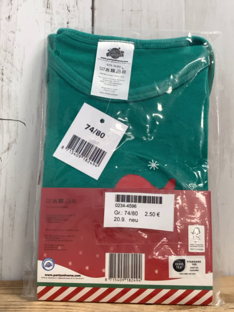 neu  Body  Gr. 74/80  grün lang mit Weihnachtswichtel 