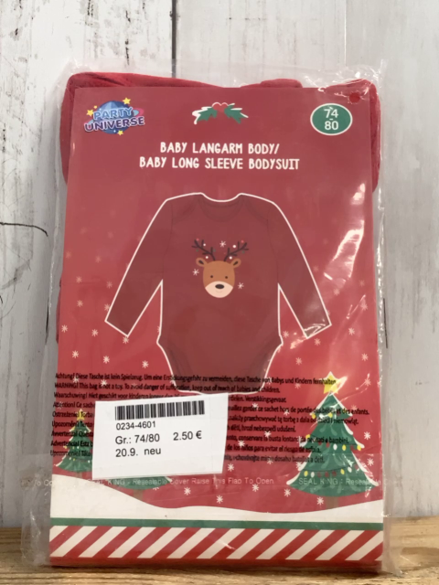 neu  Body  Gr. 74/80  rot lang mit Reh mit Lichterkette 