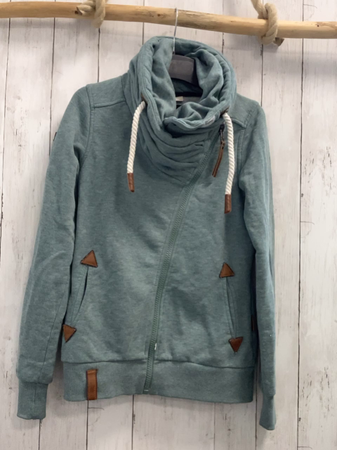 Naketano  Sweatjacke Gr. S  mint großer Kragen Kordel braune Applikationen 