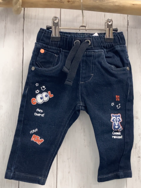 Orsolino  Hose  Gr. 68  blau Jeans Waschbär Schrift Gummizugbund mit Kordel 