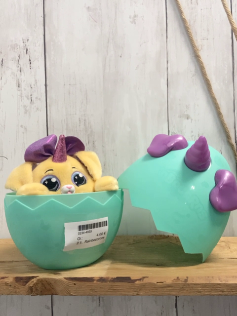 Rainbocorons Plüschspielzeug beige Einhorntier in türkis Plastikei