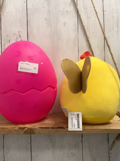 Rainbocorons Plüschspielzeug gelbes Einhorntier mit Glitzer in pink Plastikei