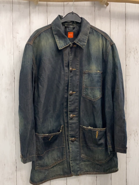 Hugo Boss  Jeansjacke  Gr. 50  dunkelblau rost Nähte braune Knöpfe 