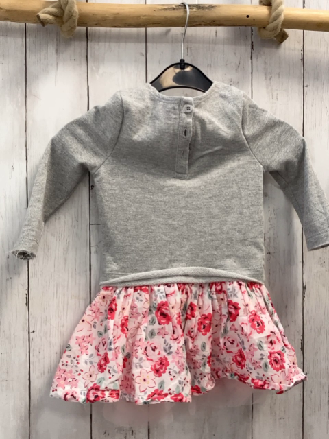   Kleid Gr. 92  graues glänzendes Oberteil rosa Rock mit Blumen 