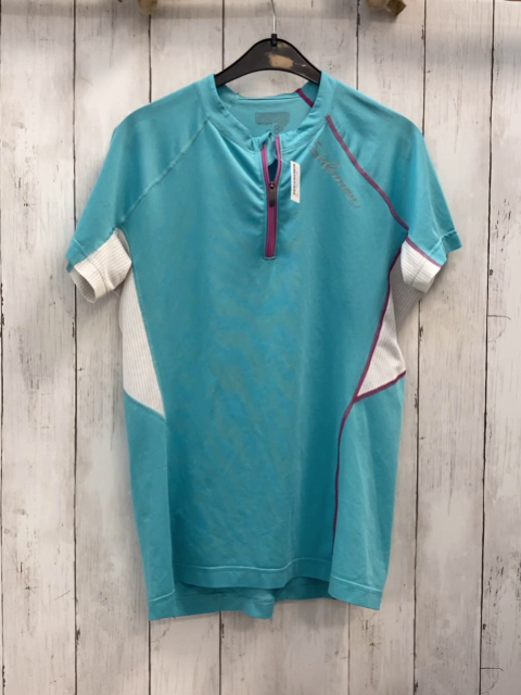 Salomon  Sportshirt  Gr. 158/164  türkis + weiß Netz pflaume Nähte Reißverschluss 