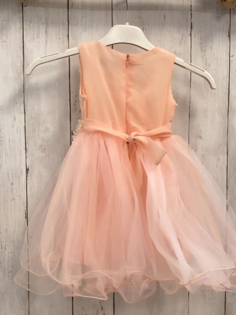 Pretty Baby  Kleid  Gr. 86  lachs weiße Stickerei Rosetten mit Steinen Tüllüberrock