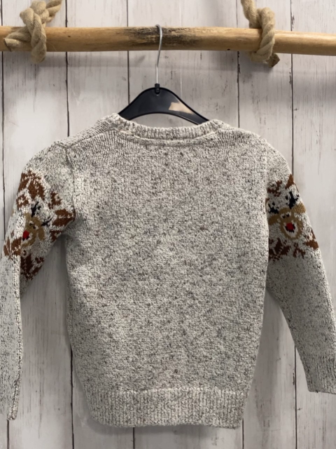   Pullover  Gr. 104  hellgrau meliert Strick Elch mit roter Plüschnase braune Kirstalle 