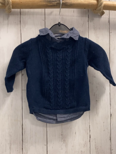 Next  Pullover  Gr. 68  blau Strick Zöpfe Hemdkragen + -saum 