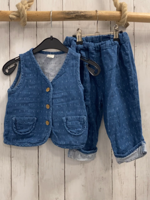 2tlg H&M  Weste + Hose  Gr. 80  blau weiße Striche 