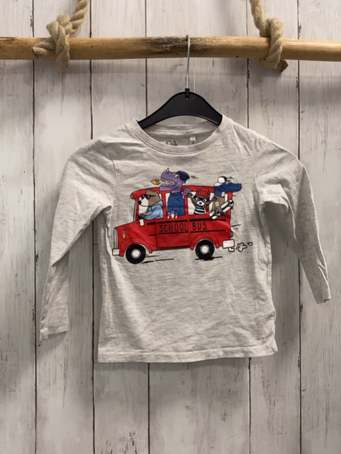   Langarmshirt  Gr. 104  hellgrau Schulbus mit Tieren