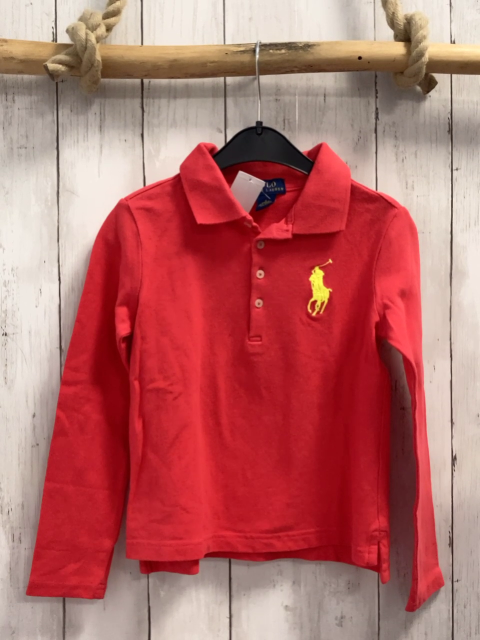Ralph Lauren Langarmshirt Gr. 116  rot Polokragen gelb gesticktes Logo