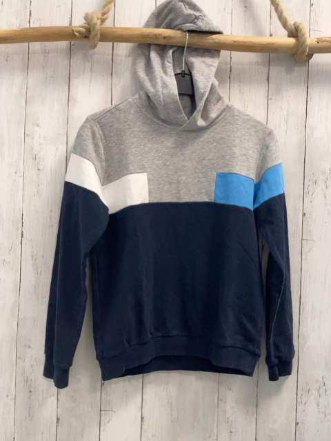 S´ Oliver  Pullover  Gr. 152  grau Kapuze + hellbla weiße Streifen am Ärmel + blau 