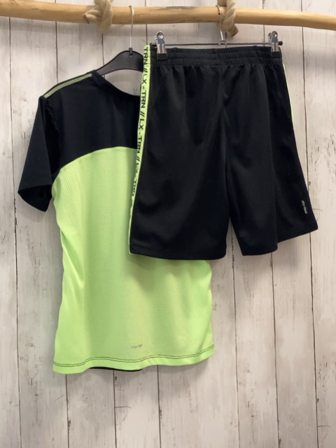 2ltg Manguun Sportset  Gr. 152  schwarz hellgrün mit Netz + Streifen 