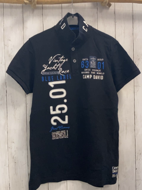 Camp David Poloshirt Gr. M schwarz weiß blaue Schrift