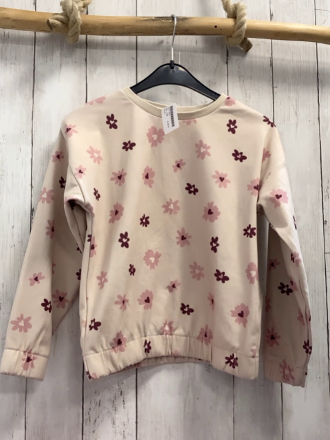   Pullover  Gr. 128  beige rosa aubergine Blumen 
