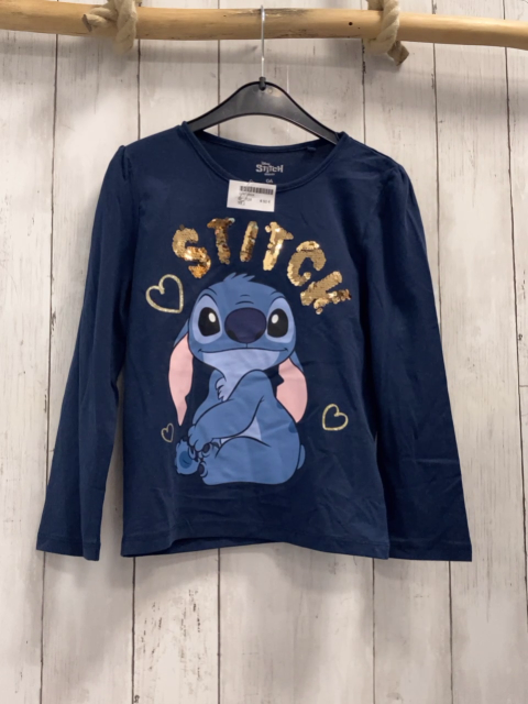   Langarmshirt  Gr. 128  blau Stitch goldene Pailettnschrift 