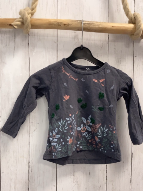 Mango Langarmshirt  Gr. 74  grau Blumen