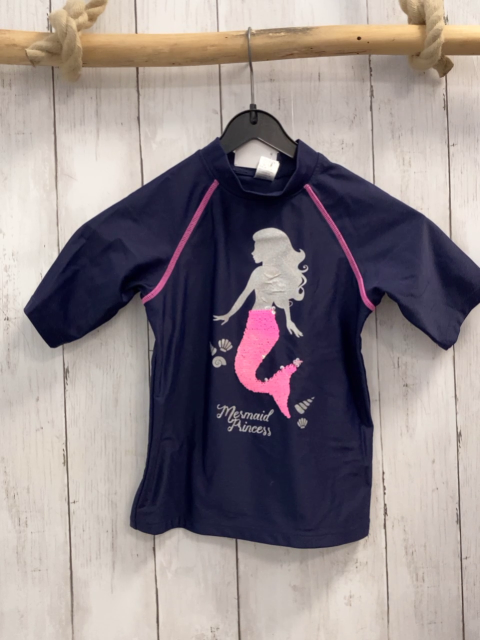   UV-Schutzshirt  Gr. 110  blau pink Pailettenflosse silber Schrift + Meerjungfrau 