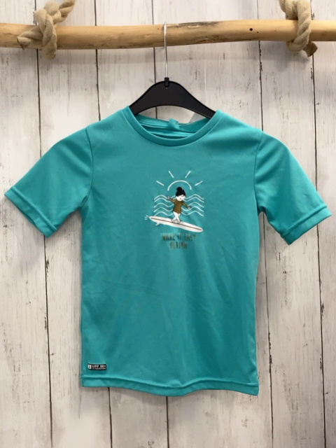   UV-Schutzshirt  Gr. 116  türkis Surferin goldene Glitzerschrift 