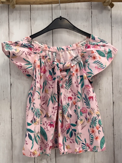  Sommerbluse  Gr. 128  rosa bunte Blumen + grüne Blätter 