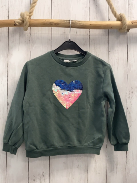 H&M  Pullover  Gr. 110  kiwi buntes Pailettenherz