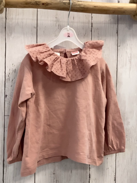 Zara  Langarmshirt  Gr. 86  rosa Rüschenkragen mit Lochstckerei 