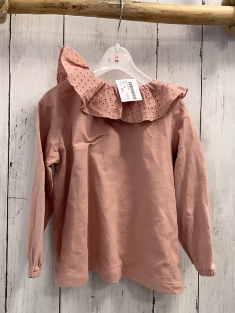 Zara  Langarmshirt  Gr. 86  rosa Rüschenkragen mit Lochstckerei 