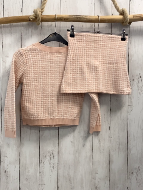 2tlg H&M  Strickjacke + Rock Gr. 110  lachs weiß kariert Strick Struktur 