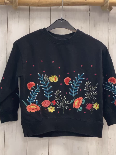 Zara  Pullover  Gr. 110  schwarz gestickte Blumen 