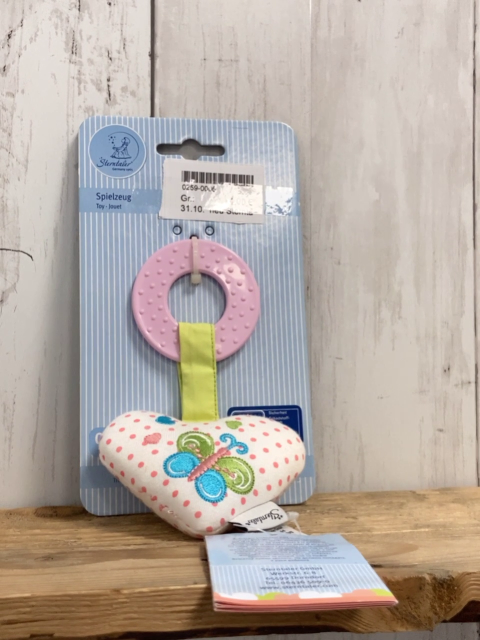 neu Sterntaler Plüschspielzeug weißes Herz pink Punkte rosa Ring