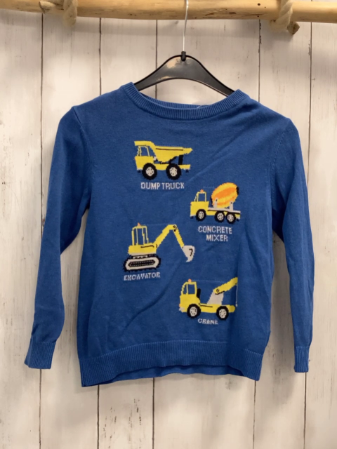 H&M  Pullover  Gr. 116  hellblau Strick gelbe Baufahrzeuge 