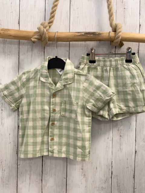 2tlg H&M  Sommerhemd + Shorts  Gr. 74  mint weiße kariert 