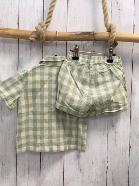 2tlg H&M  Sommerhemd + Shorts  Gr. 74  mint weiße kariert 