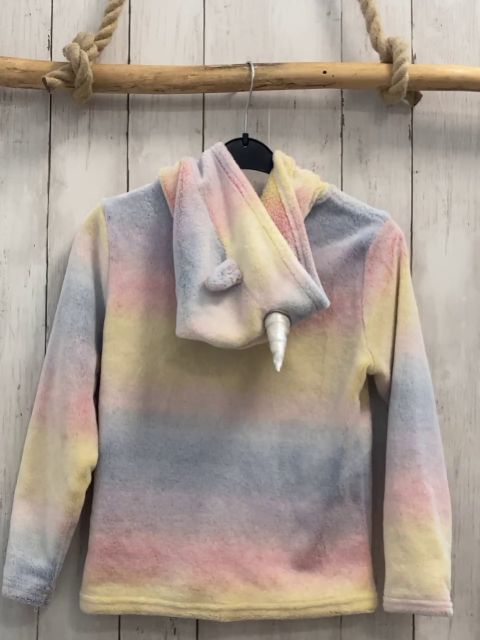   Plüschjacke Gr. 128  gelb pink hellblau mint meliert Kapuze mit Horn 