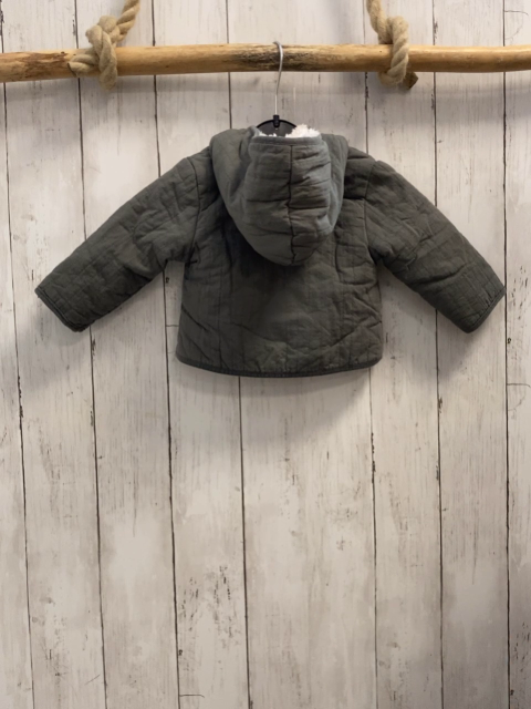 Zara  Winterjacke  Gr. 68  grau Streifen Kapuze mit Teddyfutter Knebelknöpfe 