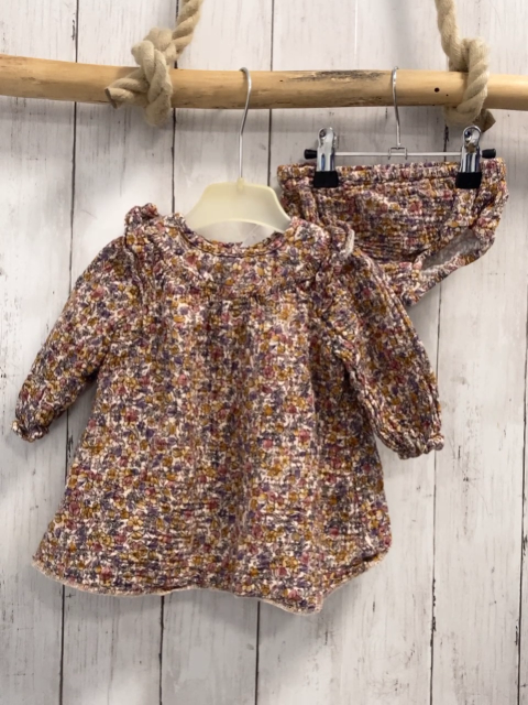 2tlg Zara  Bluse + Höschen  Gr. 74  creme bunte Blumen gesmokt 