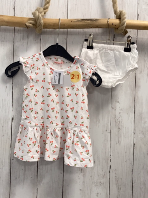 neu 2tlg Liegeling  Kleid + Höschen  Gr. 74  weiß Kirschen + weiß 