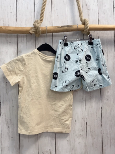 2tlg  T-Shirt + Shorts  Gr. 98  beige hellblau Pokemon 
