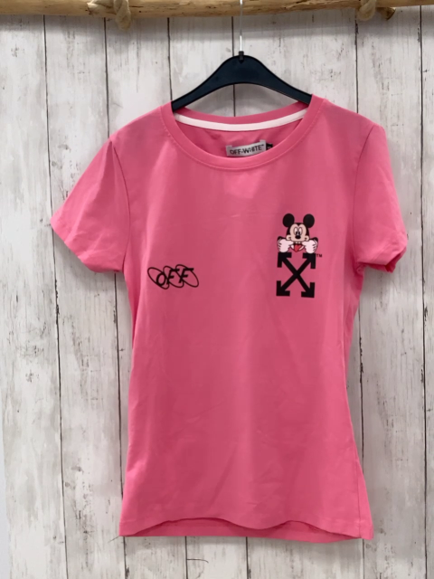 off-white  T-Shirt  Gr. 152  pink Micky Mouse Schrift 