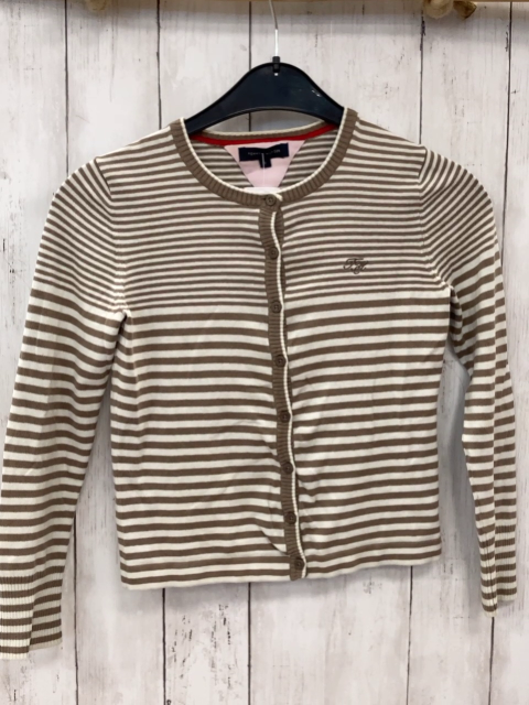 Tommy Hilfiger  Strickjacke  Gr. 134/140  sand weiße Streifen Strick 