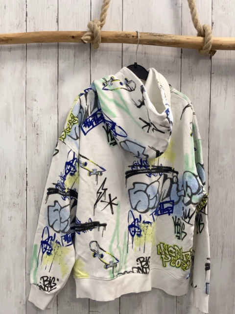 Zara  Pullover  Gr. 152  weiß Kapuze bunte Schrift 