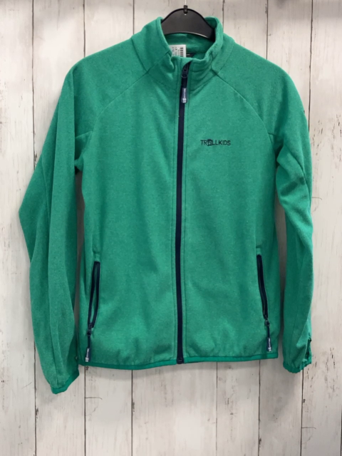 Trollkids  Fleecejacke  Gr. 152  grün Rippen schwarze Reißverschlüsse 