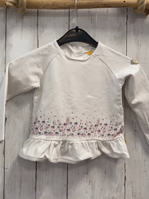 Steff  Pullover  Gr. 86  weiß Blumen Rüschensaum 