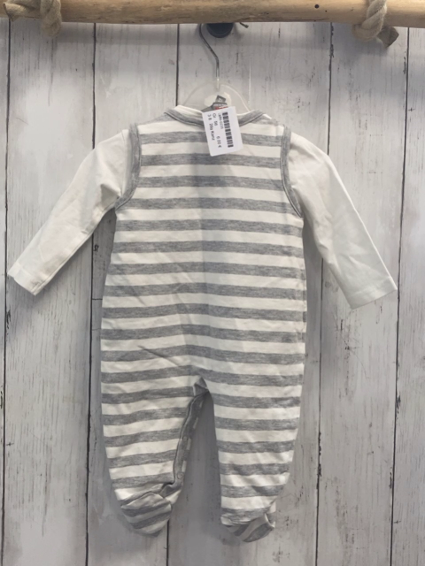 2tlg Kanz  Strampler + Langarmshirt  Gr. 56  grau weiße Streifen Igel + weiß 