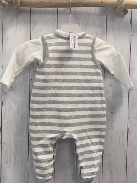 2tlg Kanz  Strampler + Langarmshirt  Gr. 62  grau weiße Streifen Igel + weiß 