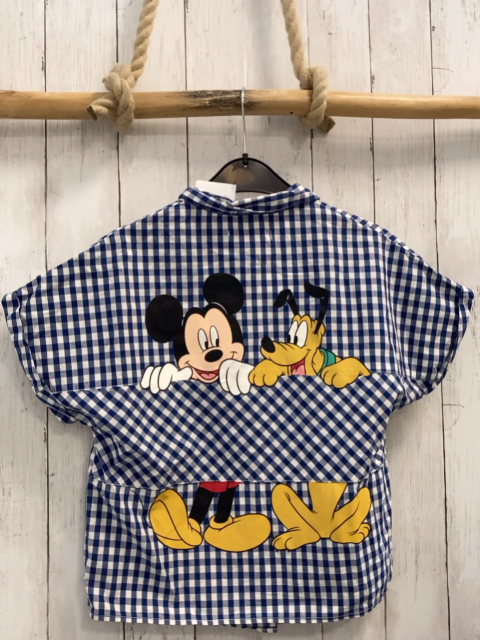 Zara  Sommerhemd  Gr. 140  blau weiß kariert Micky Mouse 