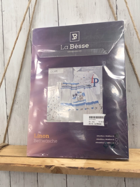 La Bèsse Bettwäsche  100 x 135 / 40 x 60 Linion  weiß hellblaue Streifen Bären Hasen Vögel 