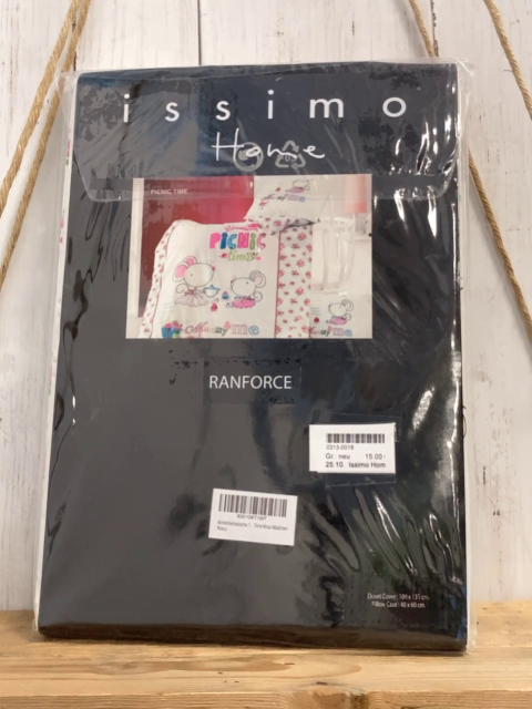 Issimo Home  Bettwäsche  100 x 135 / 40 x 60 weiß Mäuse Blumen bunte Schrift 